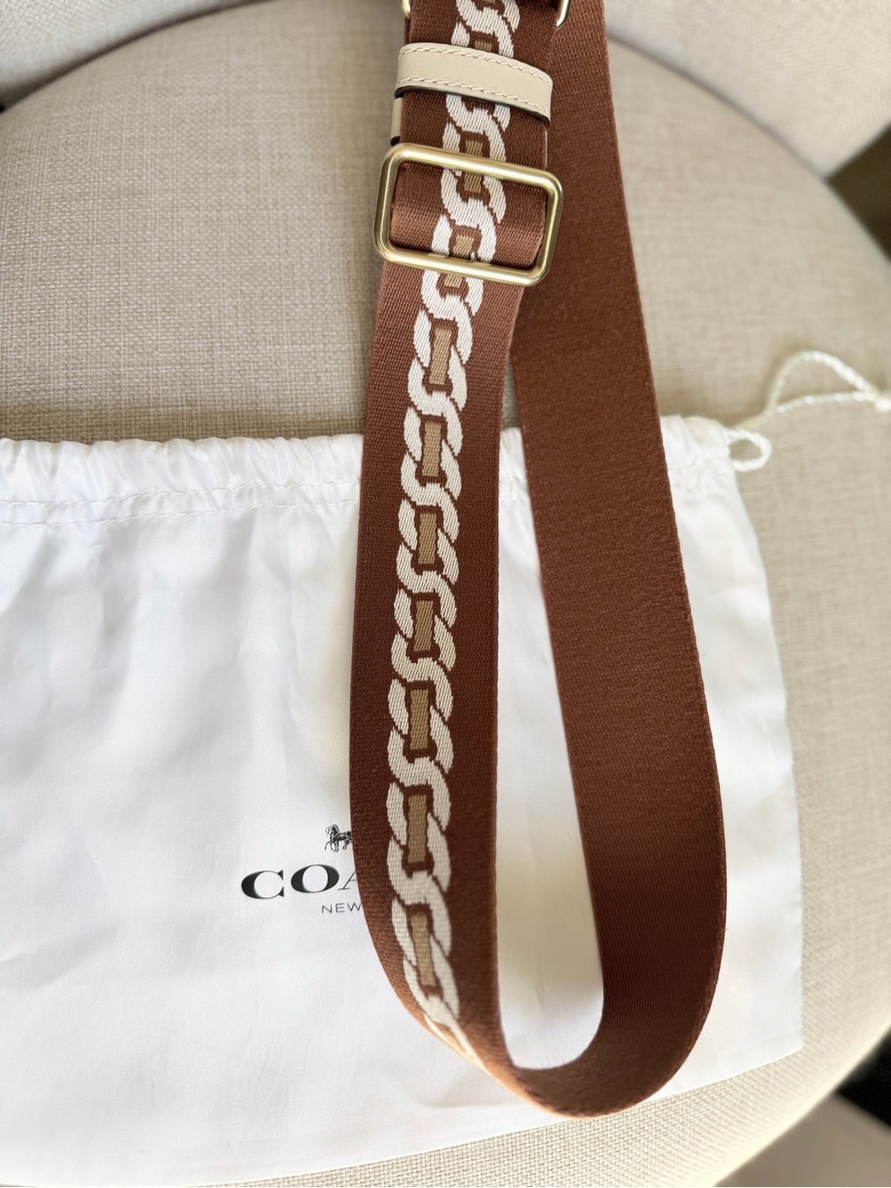 COACH Novelty Adjustable Reversible Guitar Shoulder Strap Brown Chalk Leather - Picture 8 of 16